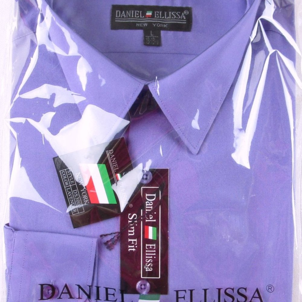 NWT Daniel Ellissa Men's Lavender Dress Shirt, L, 16-16.5, SLIM FIT